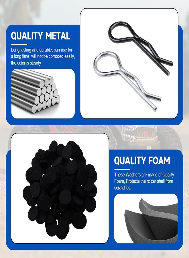 AllinRC 300-Pack Universal RC Body Clips Car Clips Silver & Black R Clips Body Washers for All 1/10 1/12 Scale Traxxas Redcat HPI Himoto HSP Exceed RC Car Parts Truck Buggy Shell Replacement - Image 4